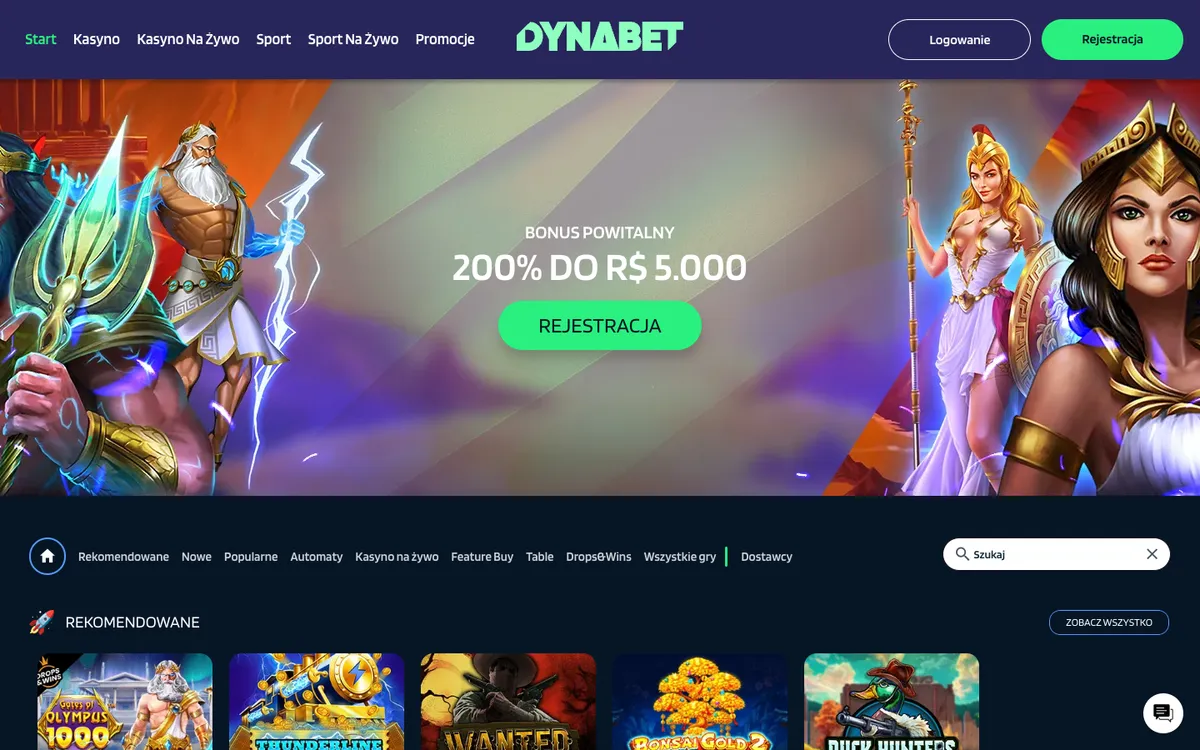 Dynabet Casino — Home page, captured from Poland