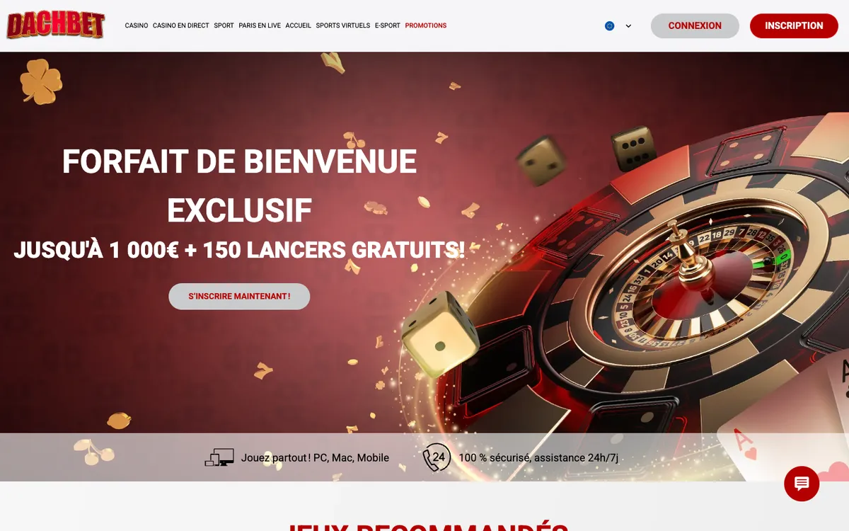 Dachbet Casino — Home page, captured from Belgium