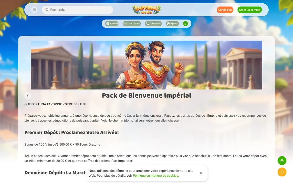 Imperial Wins Casino — Promotions, captured from France
