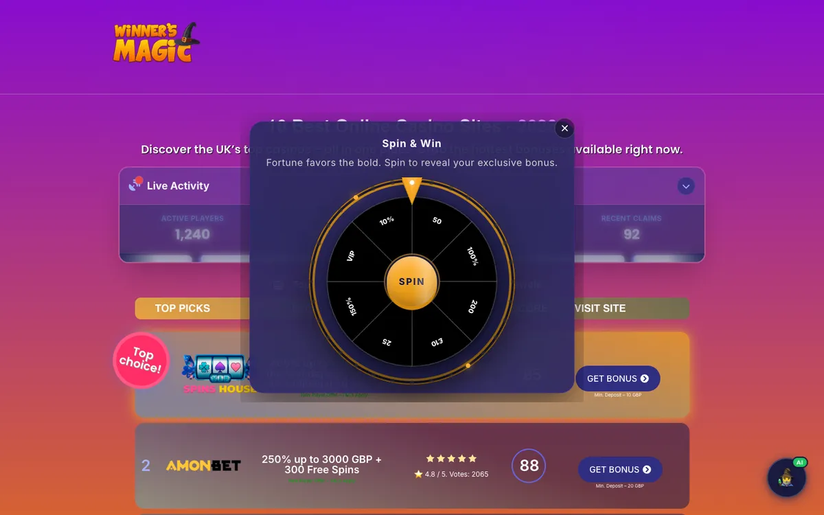 Winner's Magic Casino — Promotions, captured from Australia