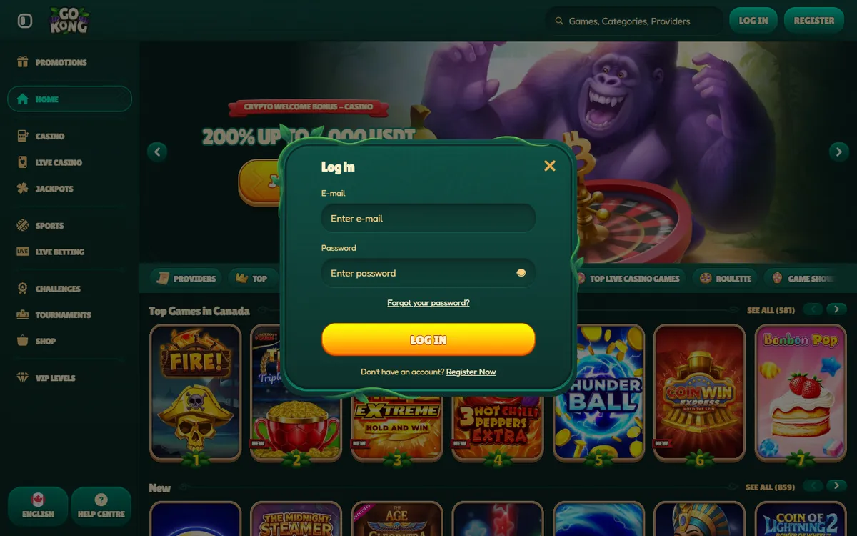 GoKong Casino — Sign-up, captured from Canada