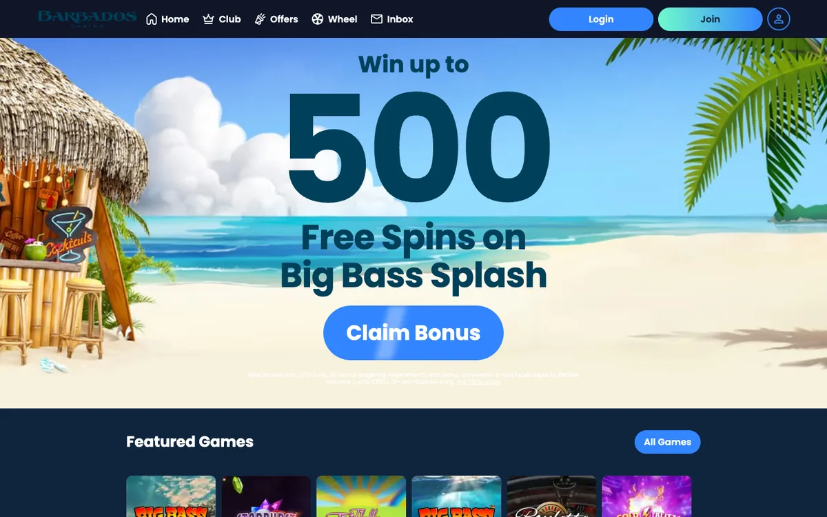 Barbados Casino — Home page, captured from United Kingdom