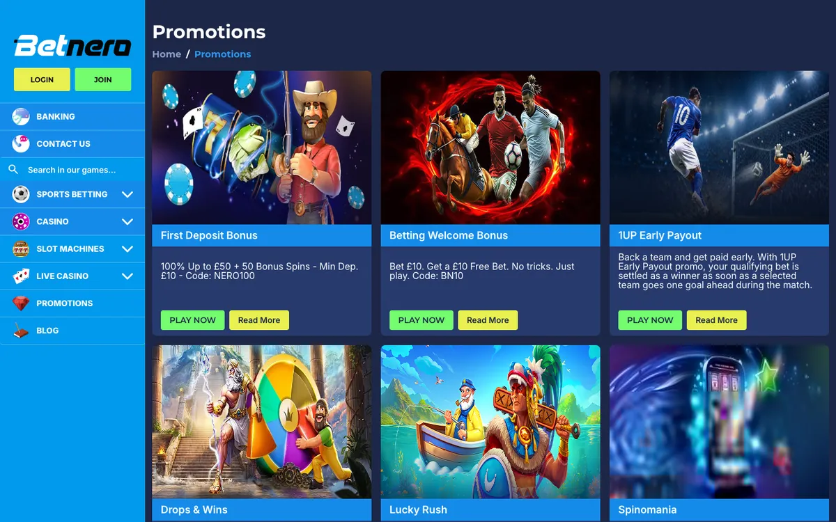 Betnero Casino UK — Promotions, captured from United Kingdom