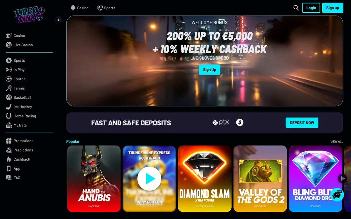 Turbo Wins Casino — Home page, captured from Brazil