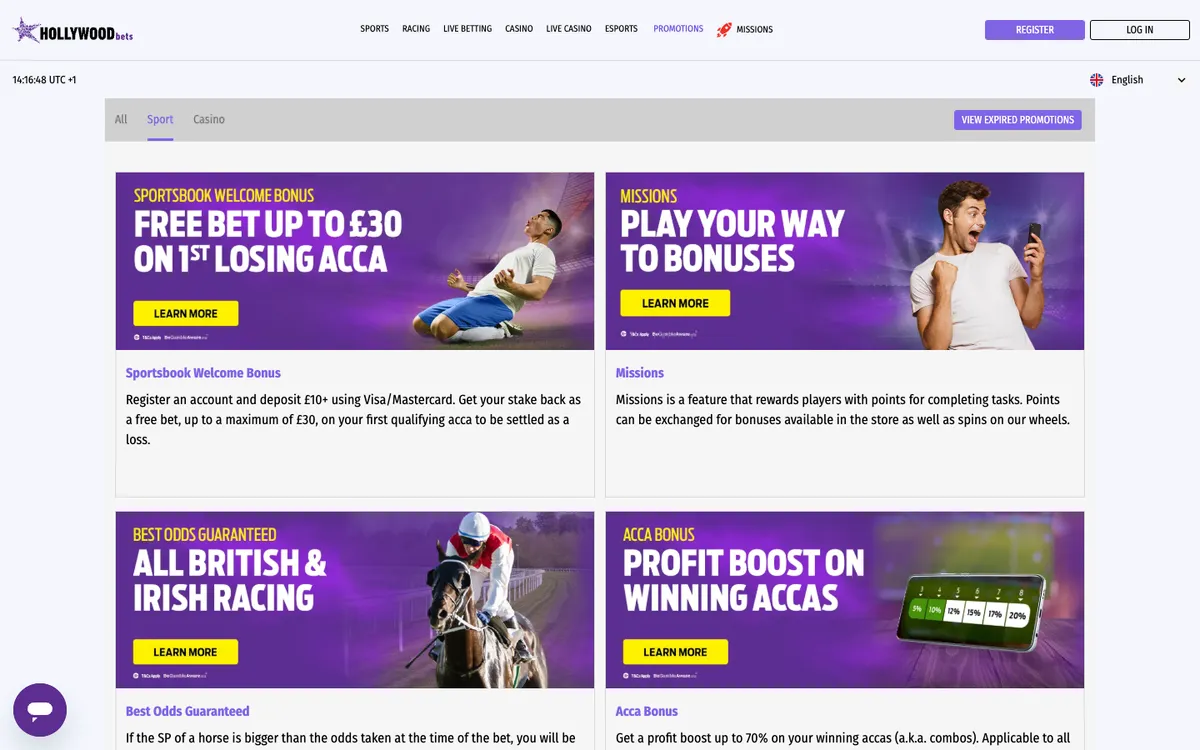 Hollywoodbets Casino — «Акции», снято из страны Великобритания
