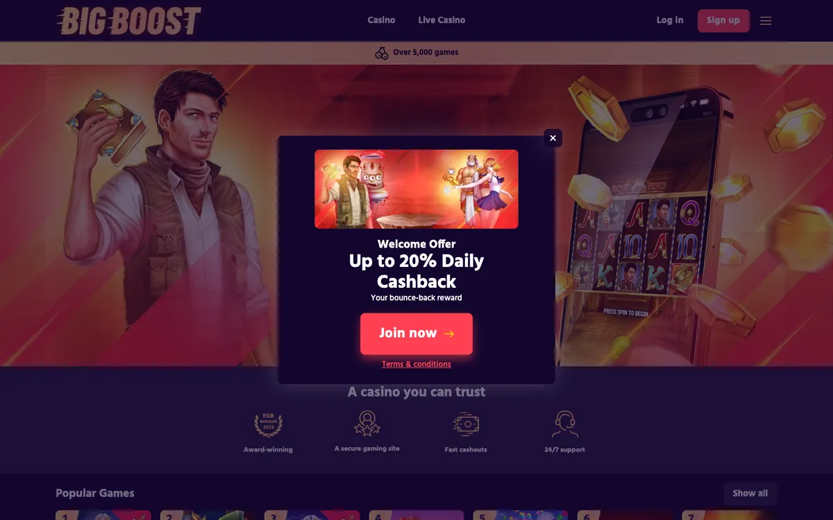 Big Boost Casino — Home page, captured from Austria