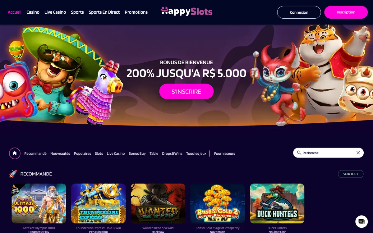 HappySlots Casino — «Главная», снято из страны Франция