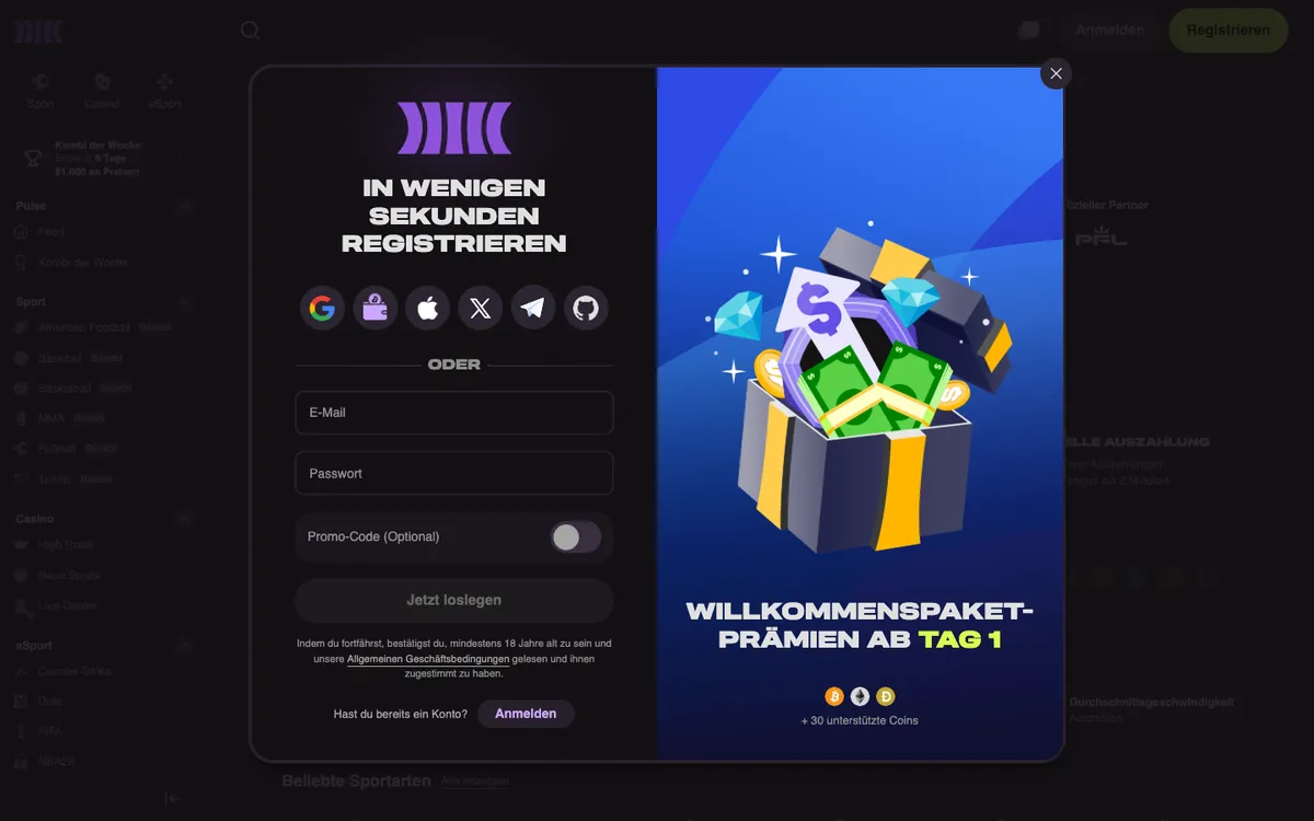Cloudbet Casino — Home page, captured from Austria