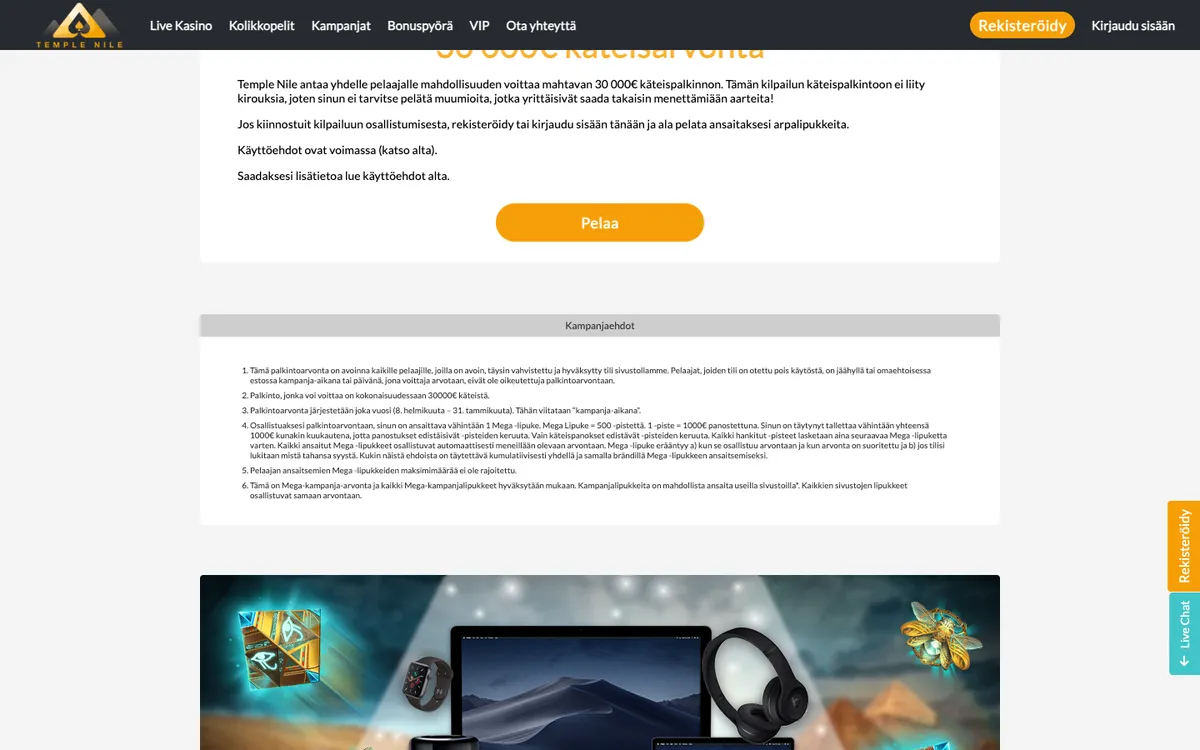 Temple Nile Casino — «Акции», снято из страны Финляндия