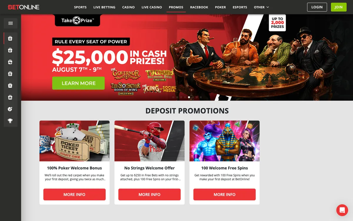 BetOnline Casino — «Акции», снято из страны Бразилия