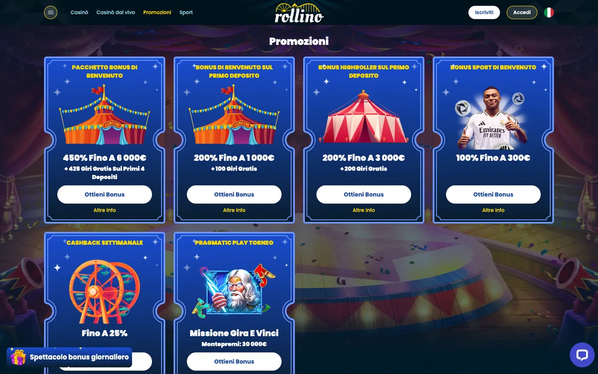 Rollino Casino — Promotions, captured from Italy