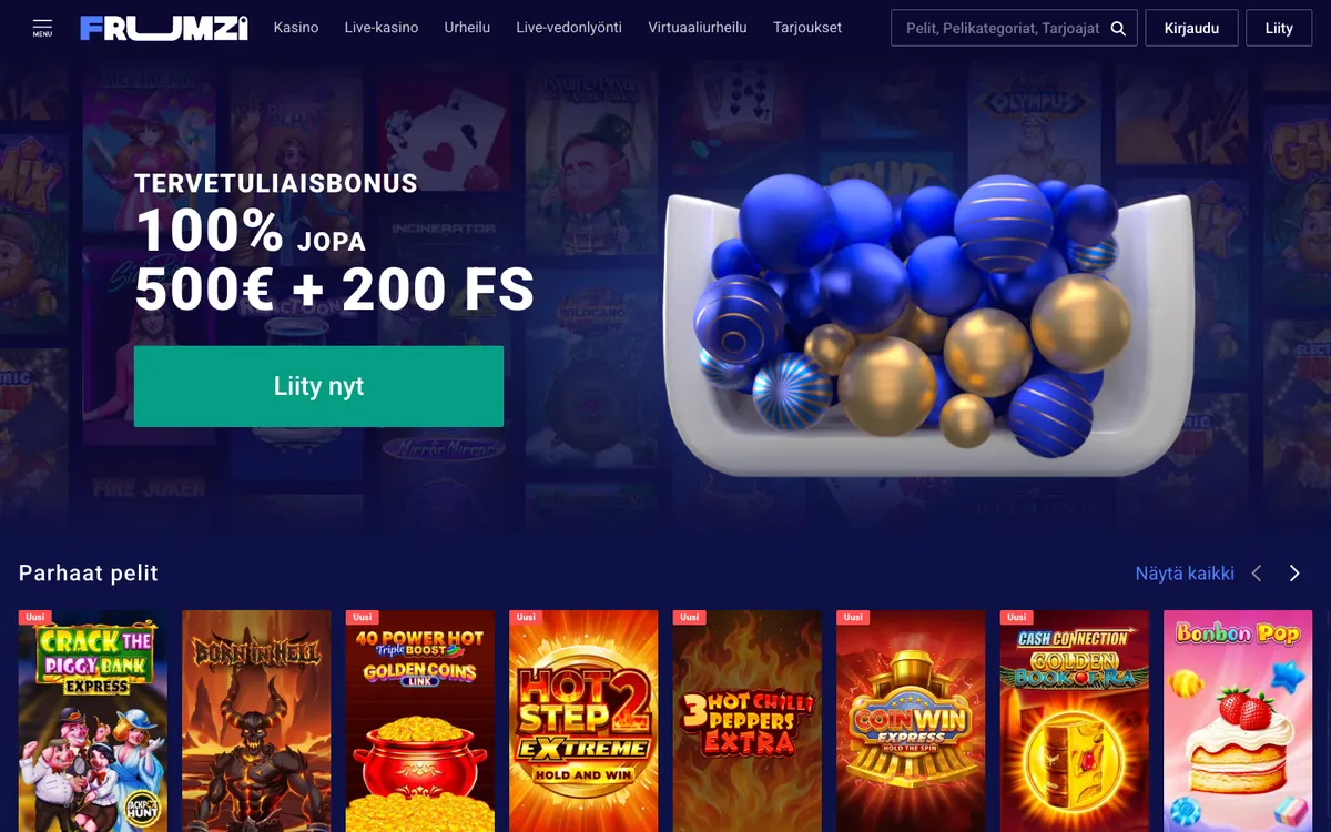 Frumzi Casino — «Главная», снято из страны Финляндия