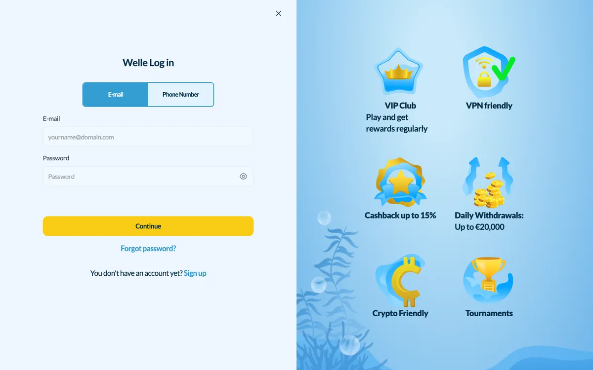 Welle Casino — Sign-up, captured from Belgium