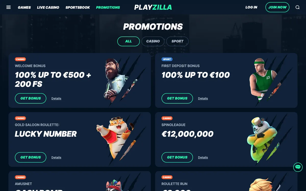 PlayZilla Casino — «Акции», снято из страны Финляндия
