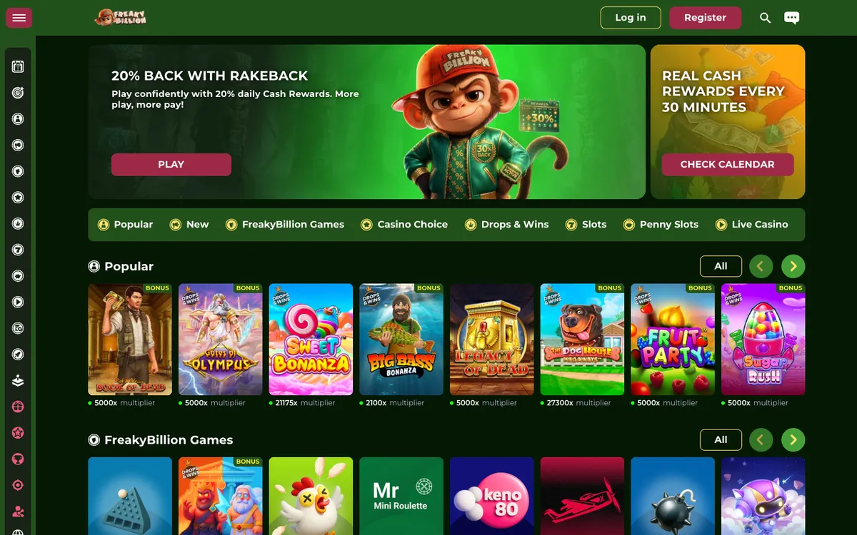 FreakyBillion Casino — «Главная», снято из страны Канада