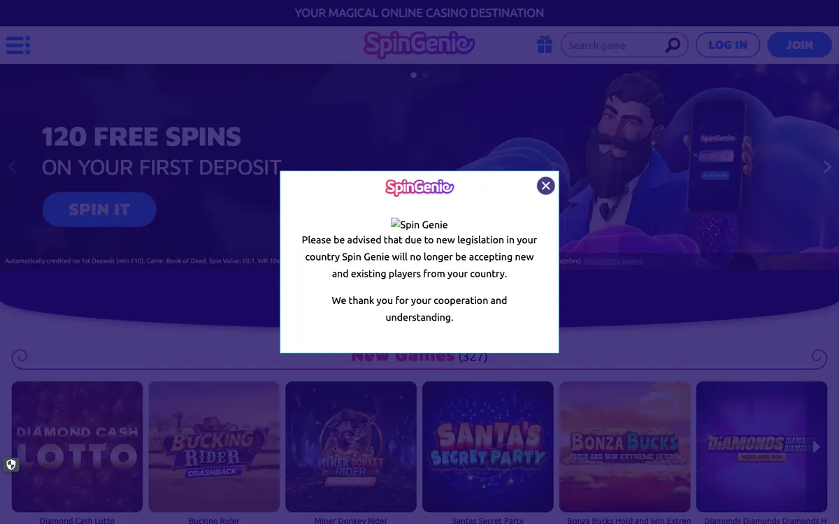 Spin Genie Casino — Sign-up, captured from Australia