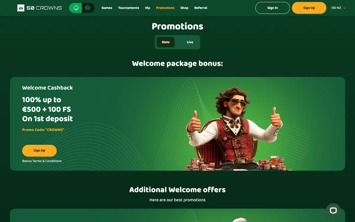 50 Crowns Casino — «Акции», снято из страны Новая Зеландия