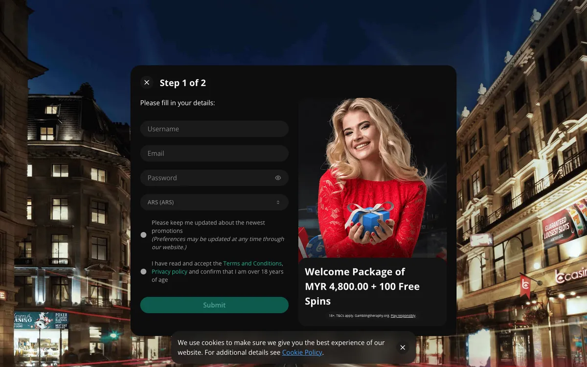 bCasino — Sign-up, captured from Malaysia