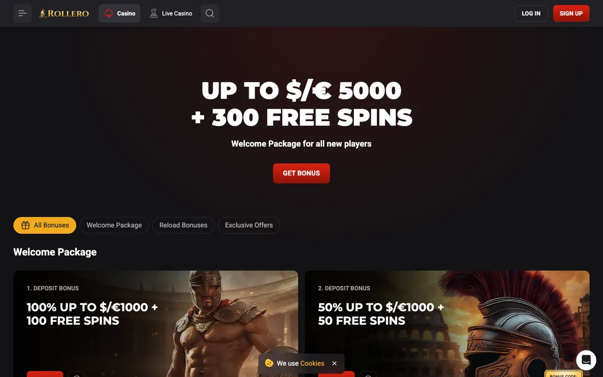 Rollero Casino — «Акции», снято из страны Южно-Африканская Республика