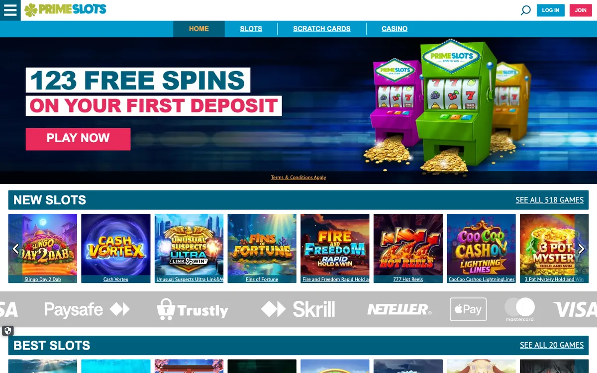 Prime Slots Casino — «Главная», снято из страны Южно-Африканская Республика