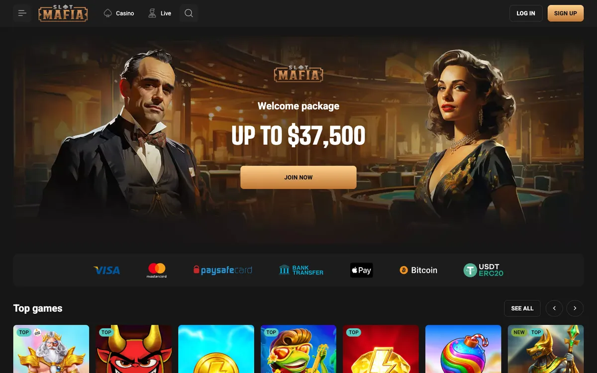 Slot Mafia Casino — Home page, captured from Canada