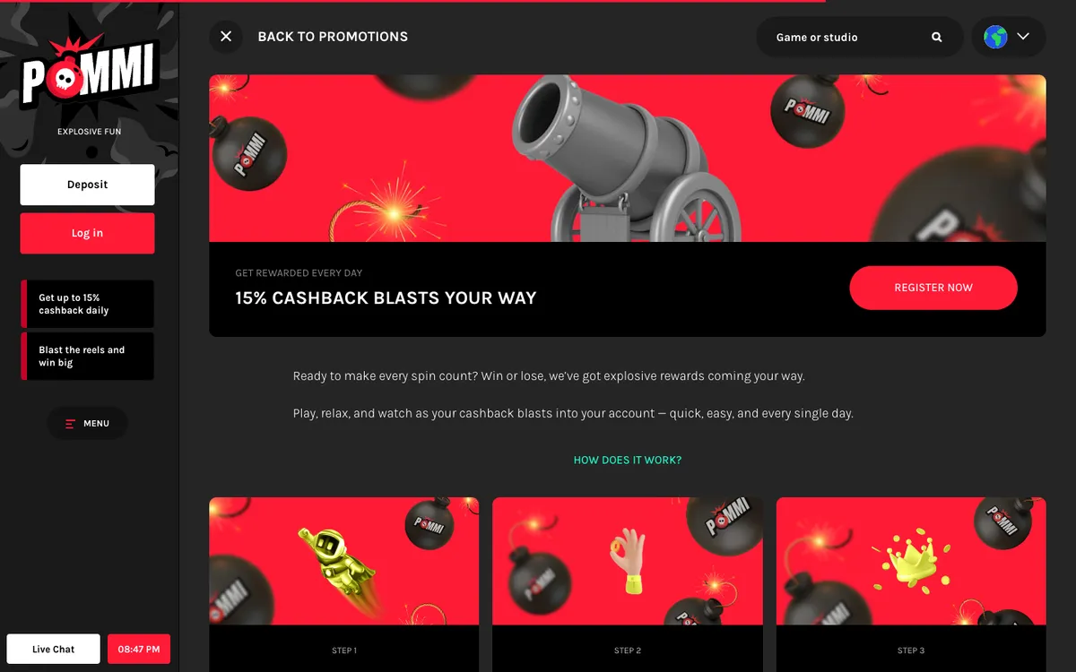 Pommi Casino — Promotions, captured from Finland