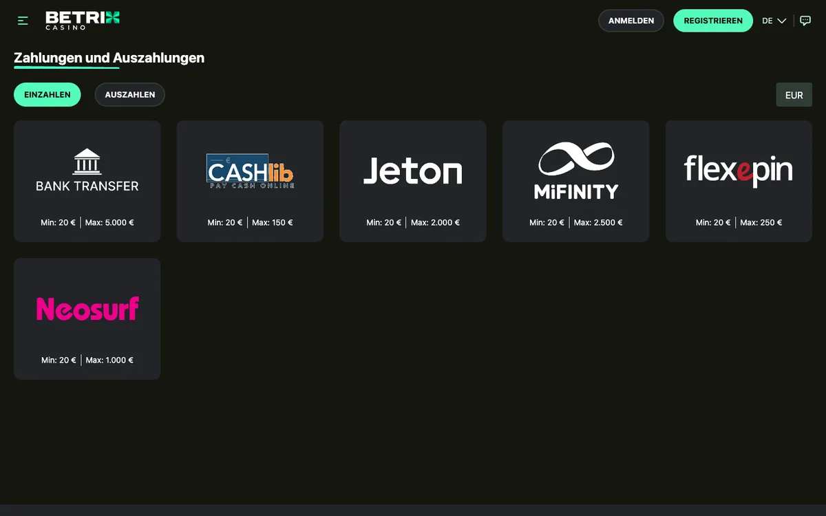 Betrix Casino — Payments, captured from Germany