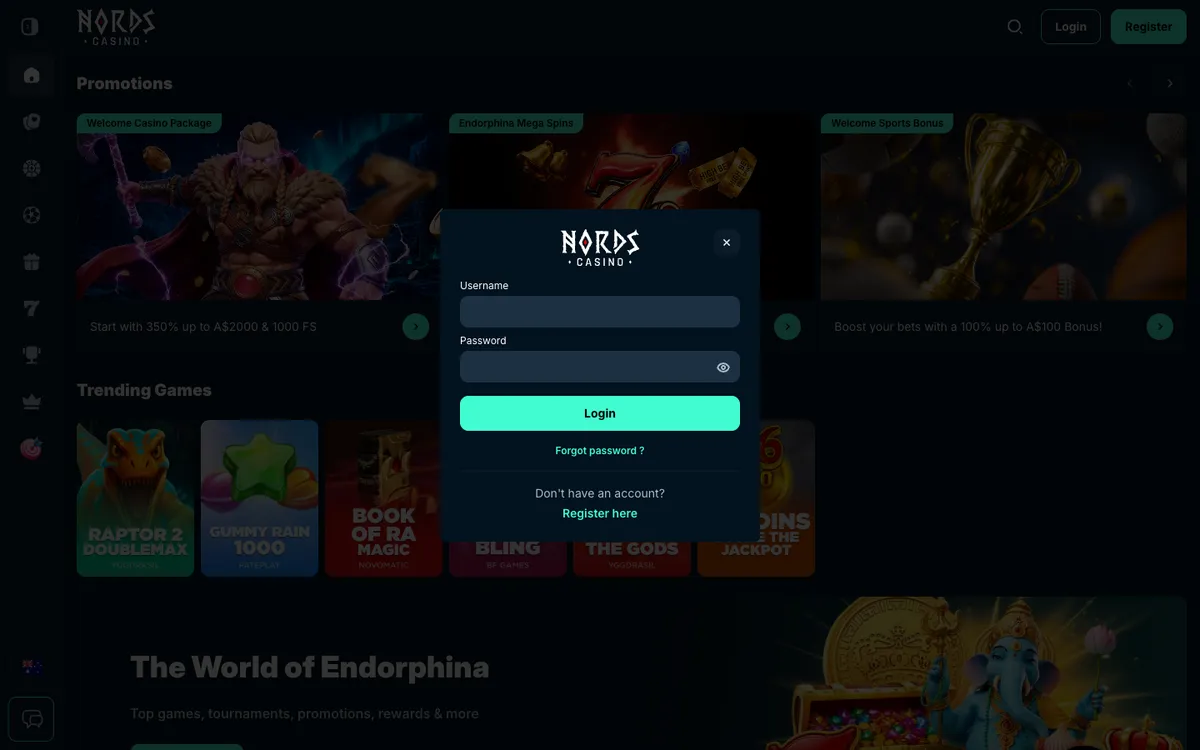 Nords Casino — Sign-up, captured from Australia
