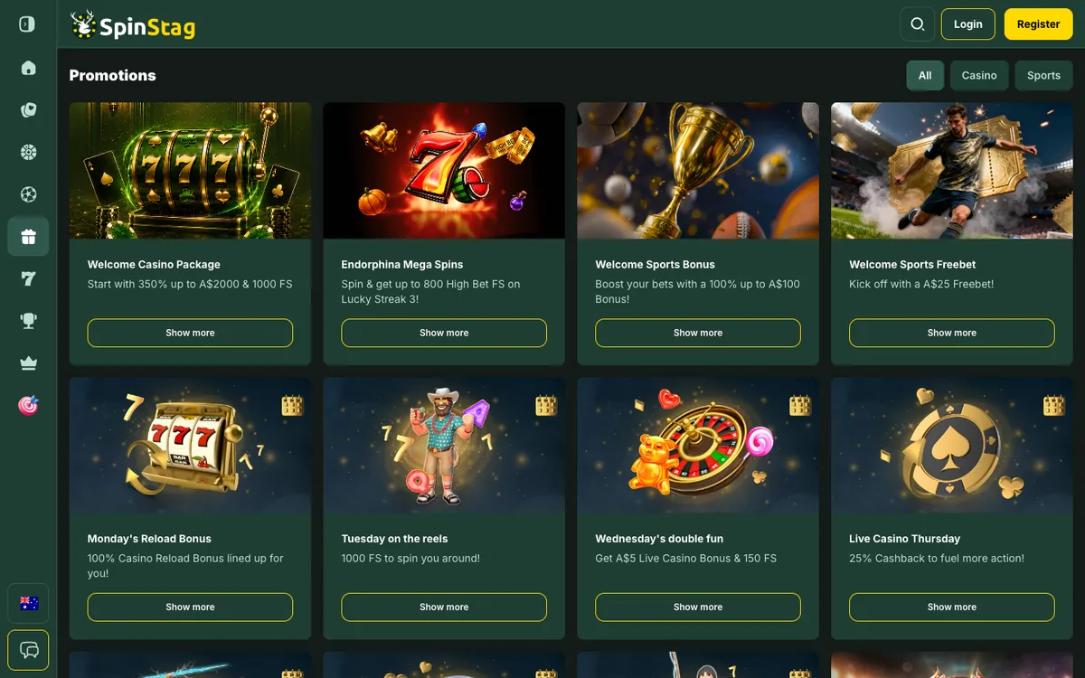 SpinStag Casino — Promotions, captured from Australia