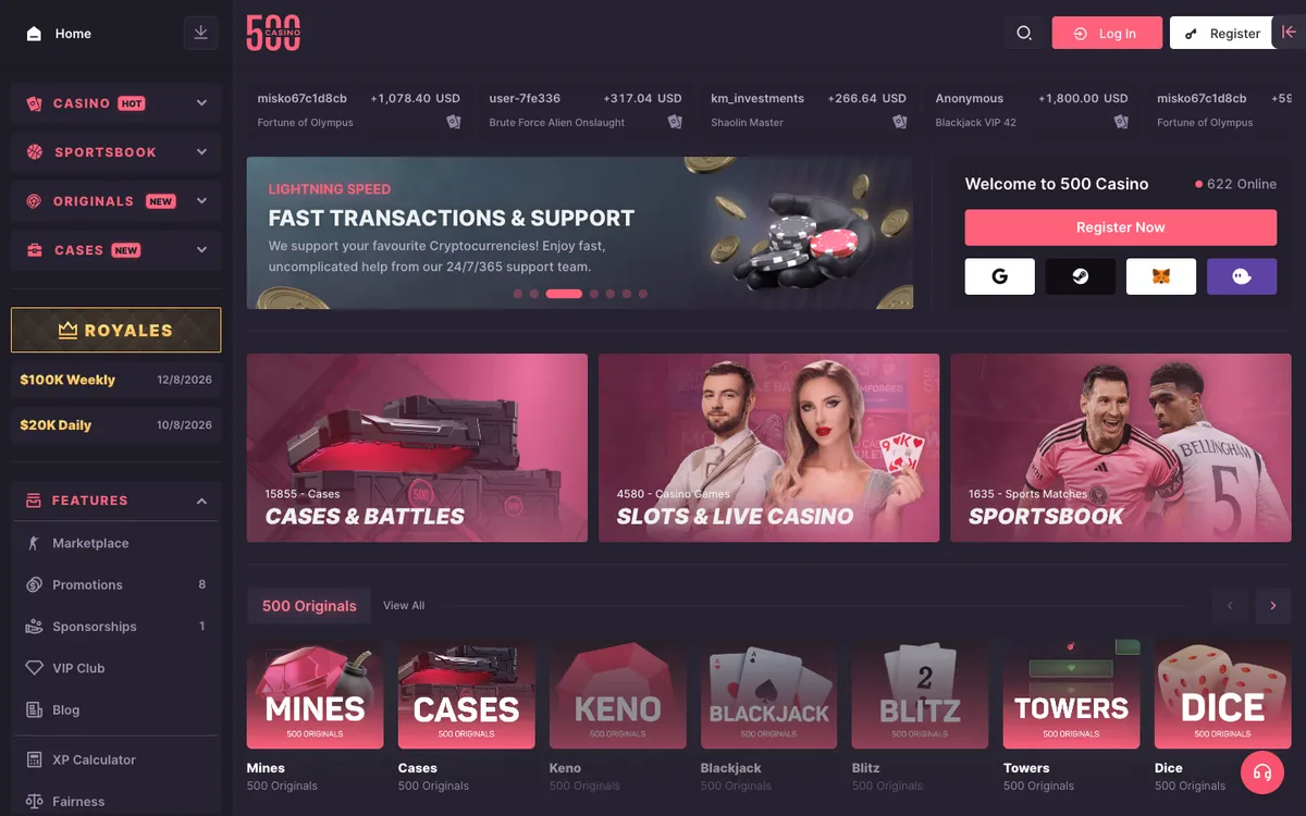 500 Casino — Sign-up, captured from Canada