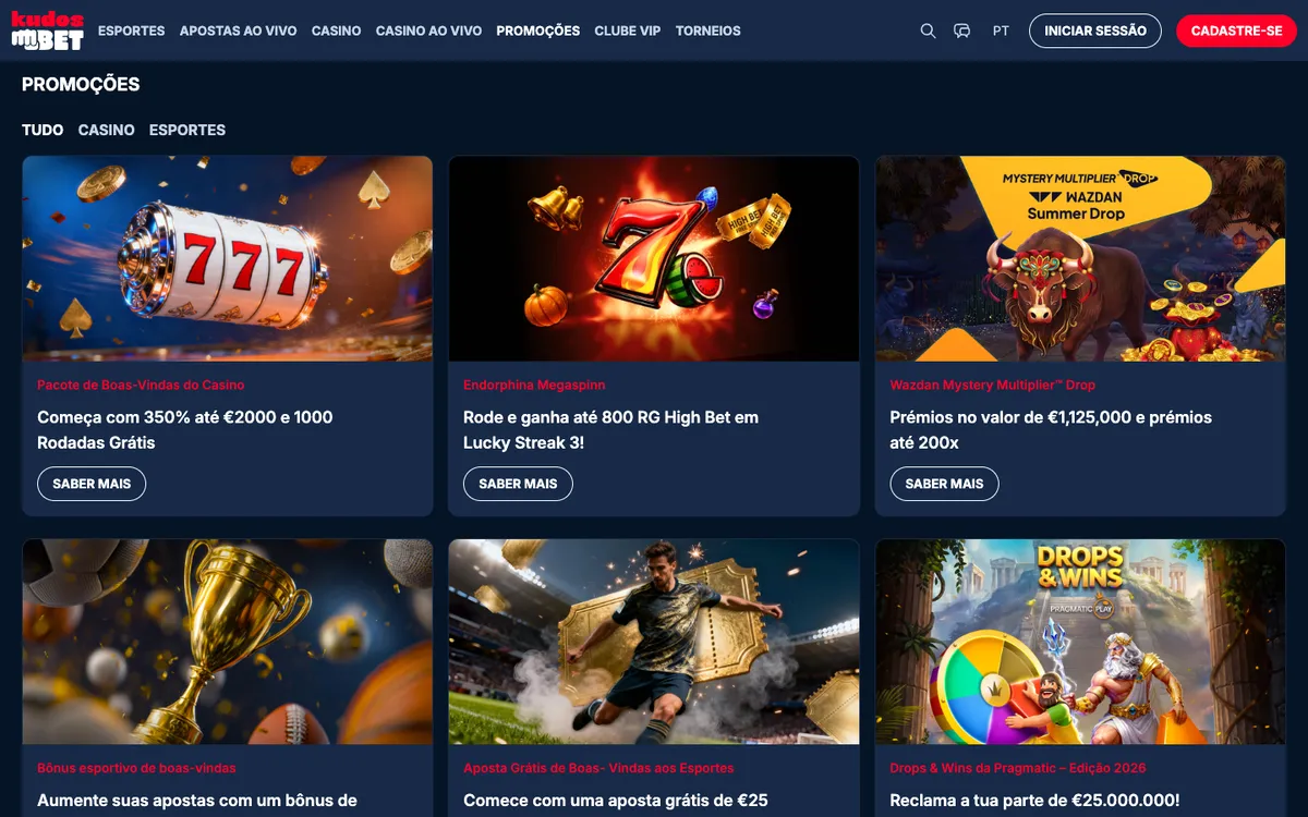 Kudosbet Casino — Promotions, captured from Portugal