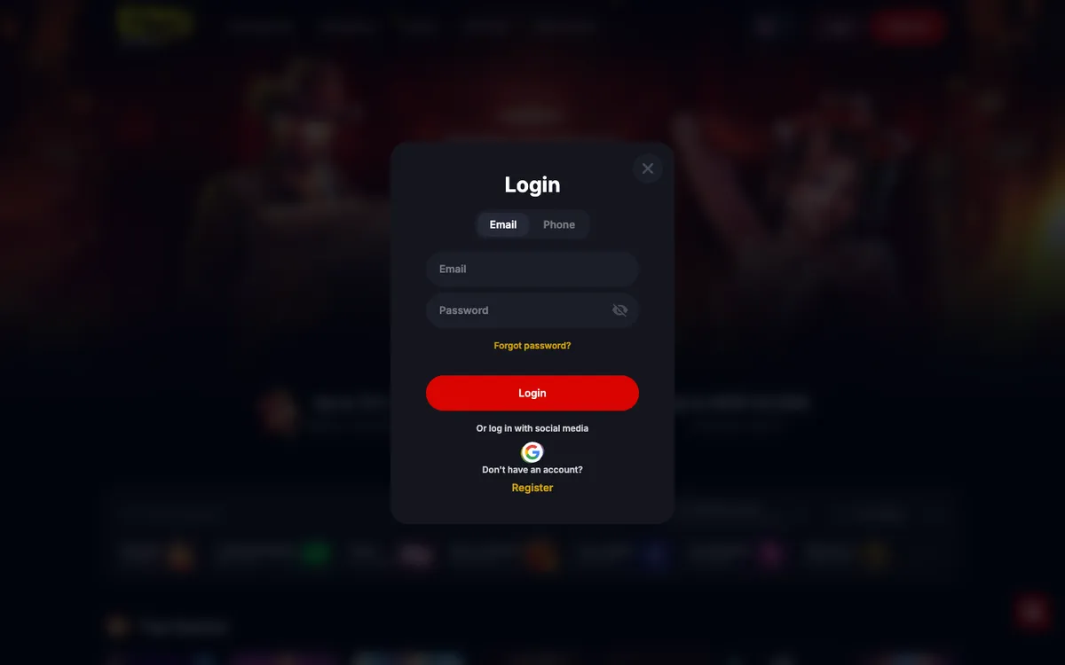 Yep Casino — Sign-up, captured from Austria