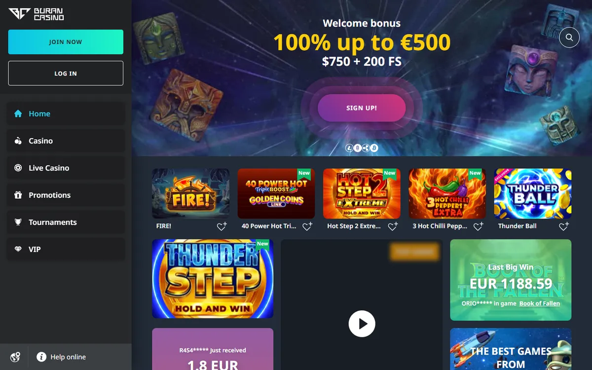 BuranCasino — Home page, captured from Canada