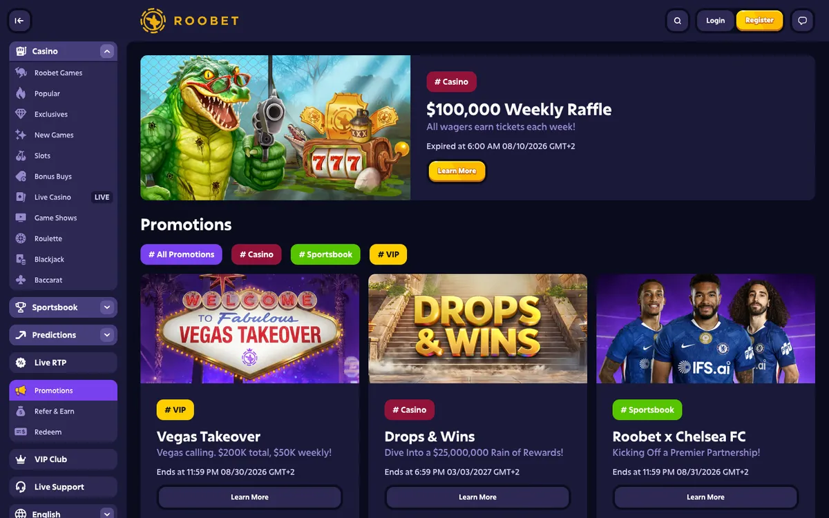 Roobet Casino — Promotions, captured from Austria