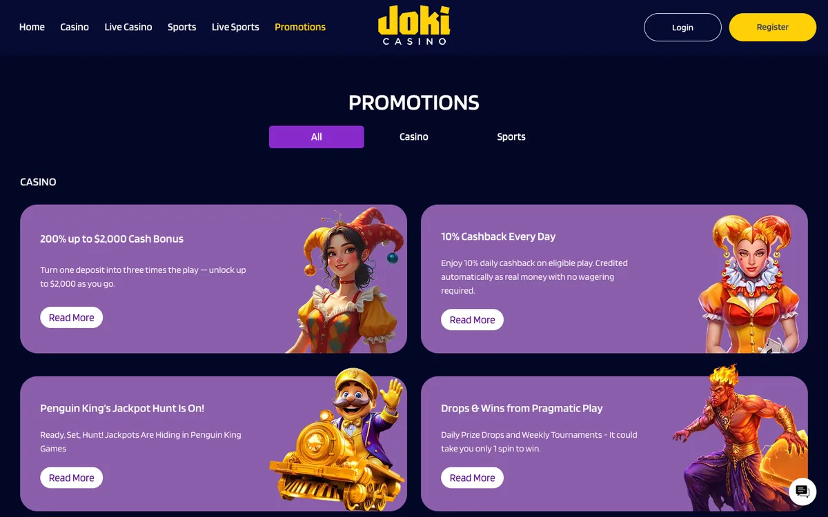 JokiCasino — «Акции», снято из страны Новая Зеландия