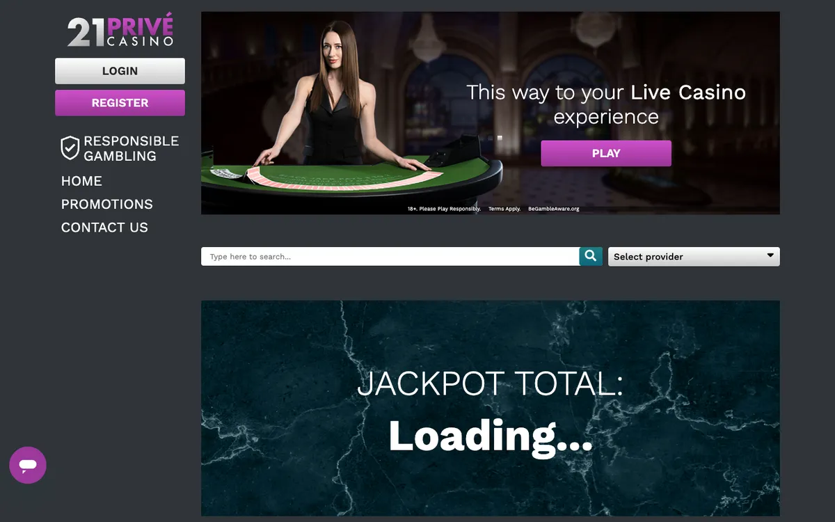 21 Prive Casino — «Главная», снято из страны Великобритания
