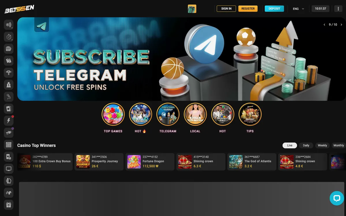 Betssen Casino — Home page, captured from New Zealand