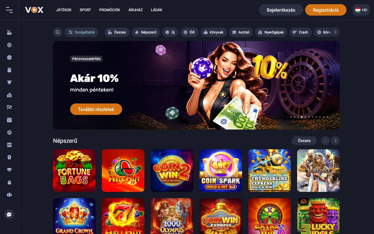 Vox Casino — Home page, captured from Hungary