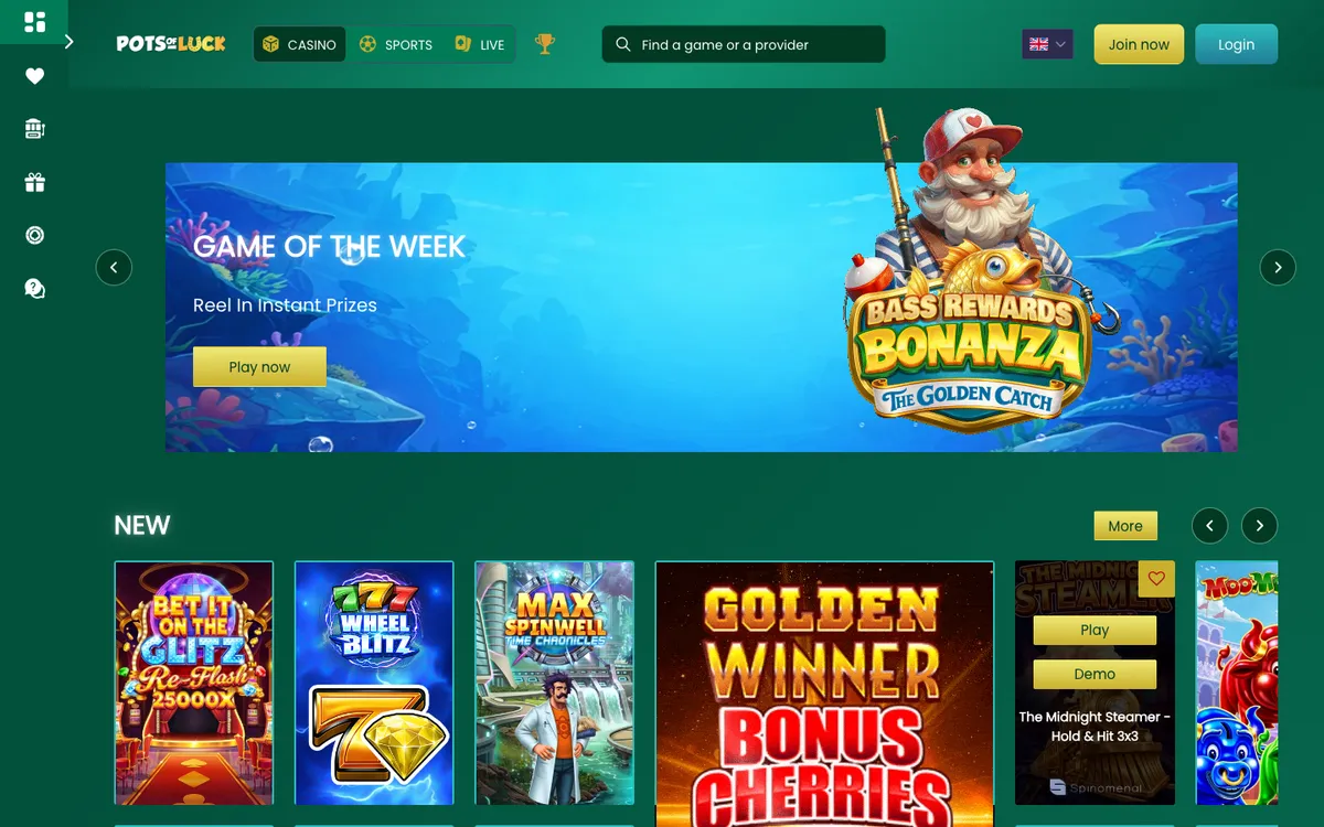 PotsOfLuck Casino — «Главная», снято из страны Португалия