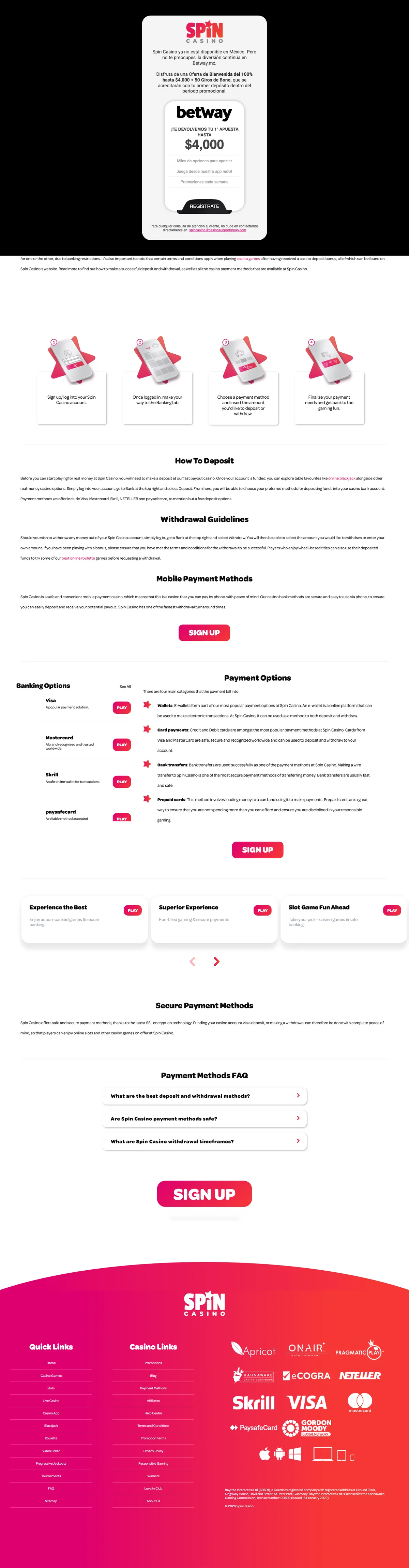 Spin Casino — Payments, captured from Mexico