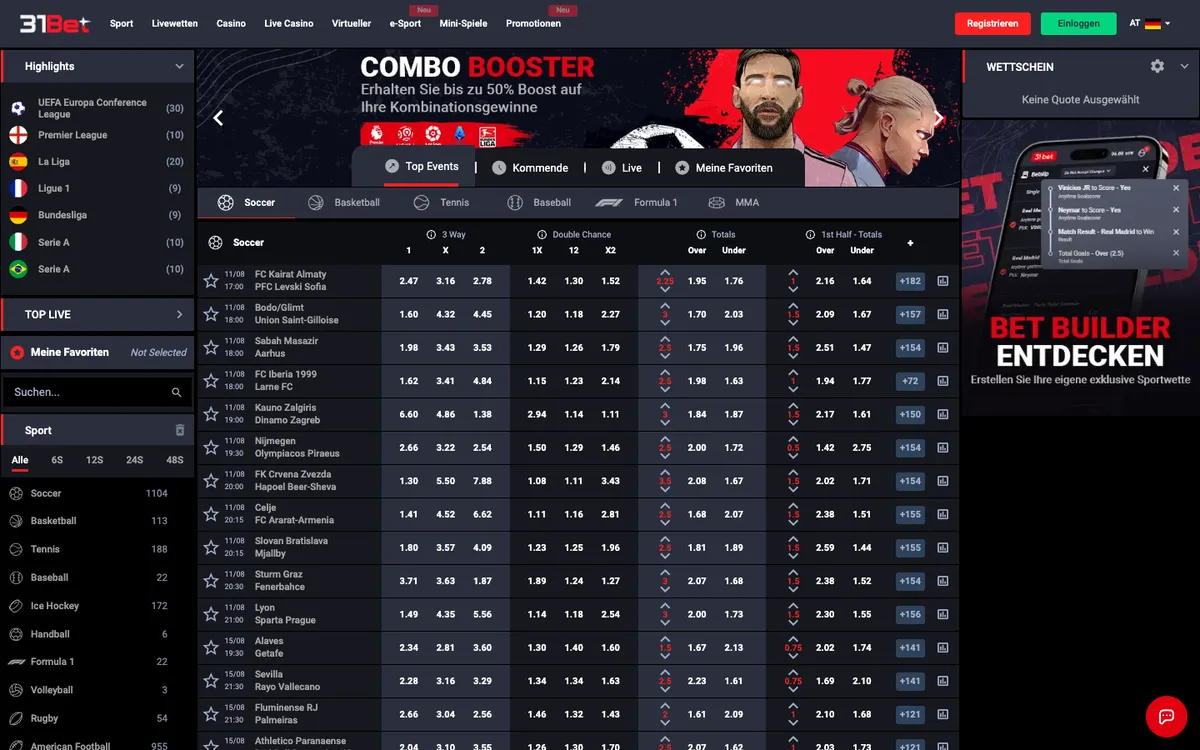 31Bet.com Casino — Home page, captured from Austria