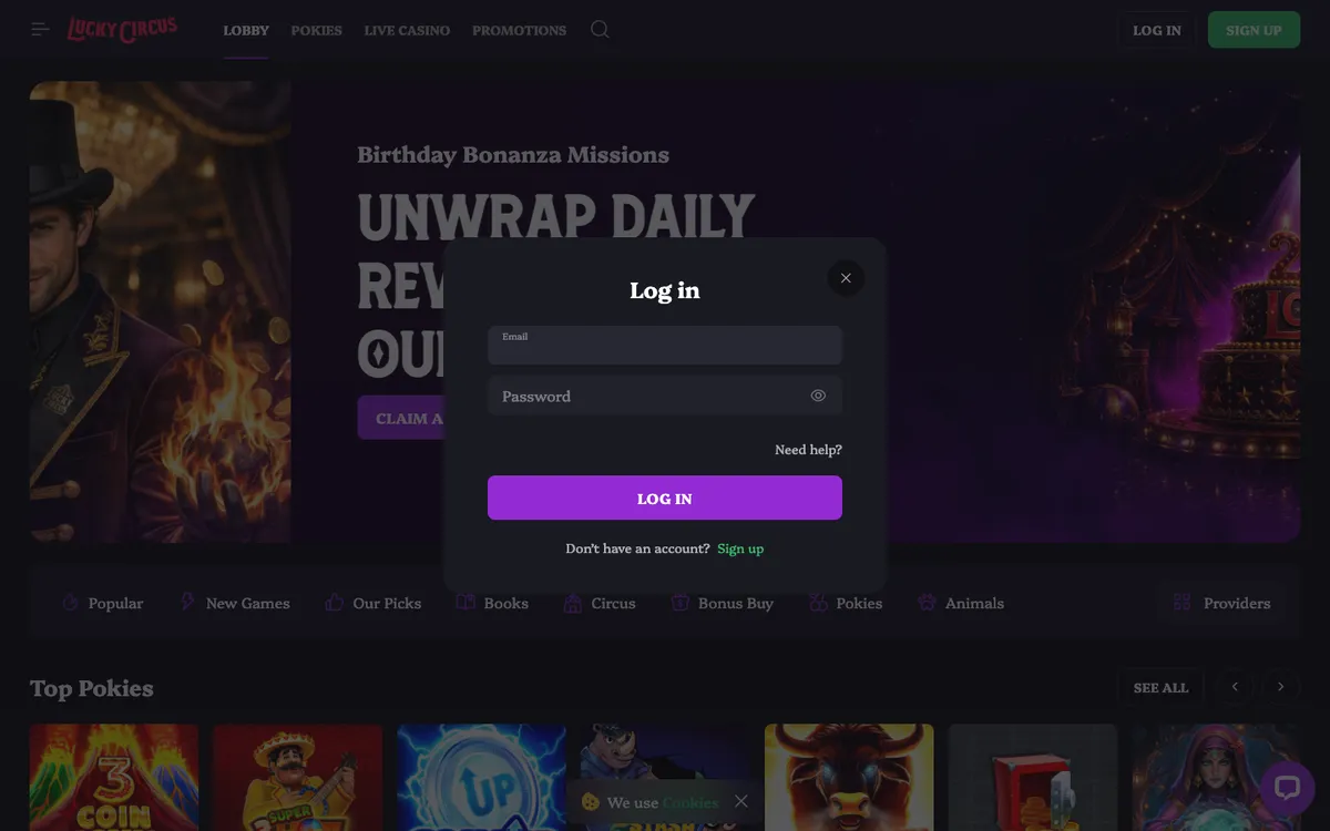 Lucky Circus Casino — Sign-up, captured from Australia