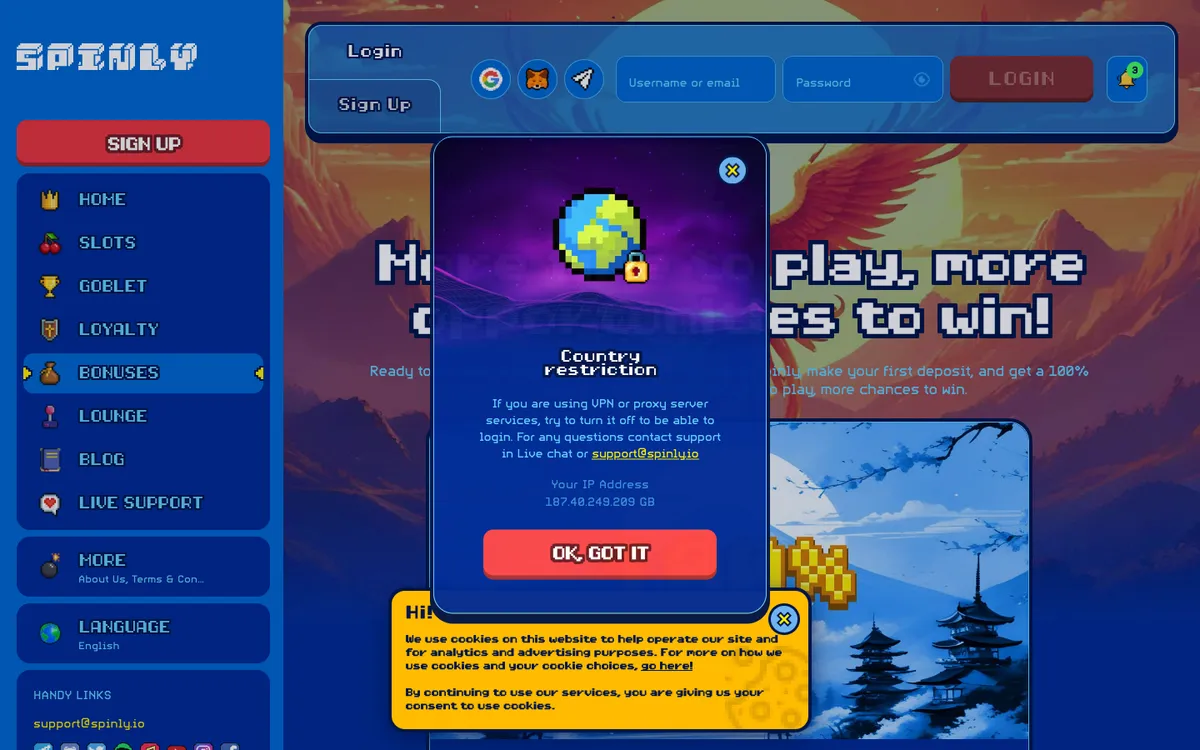 Spinly Casino — Promotions, captured from United Kingdom