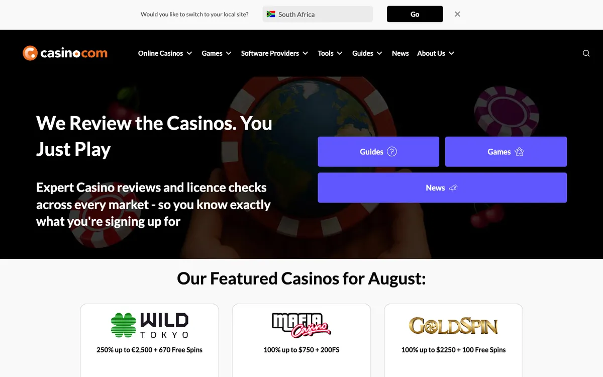 Casino.com — Home page, captured from South Africa