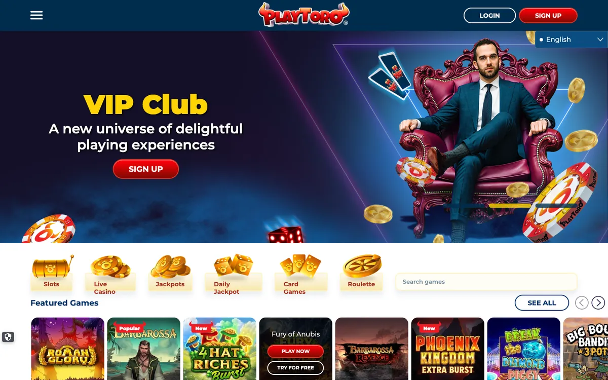 PlayToro Casino — Home page, captured from Australia
