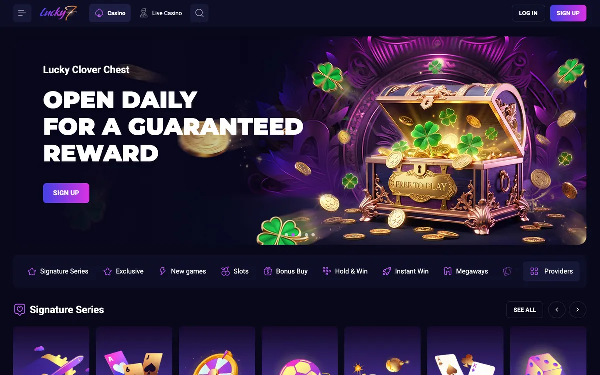 Lucky7even Casino — Home page, captured from Portugal