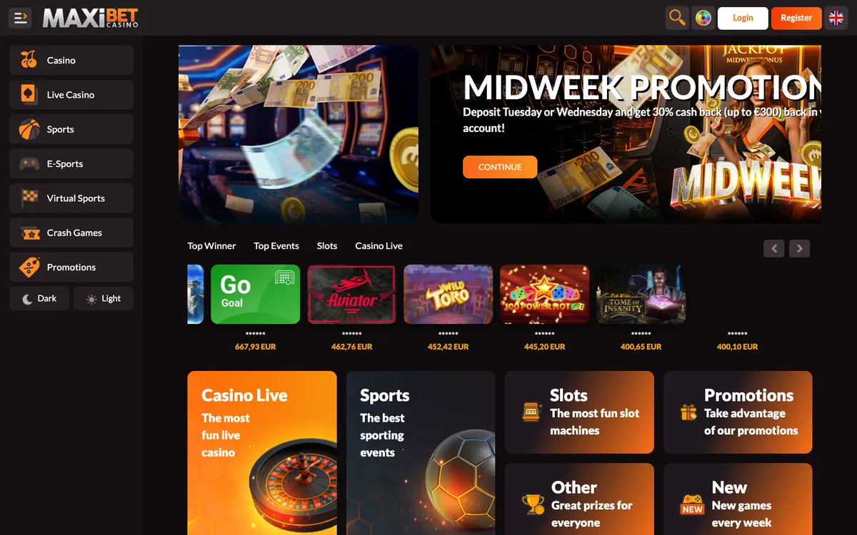 Maxibet Casino — Home page, captured from South Africa