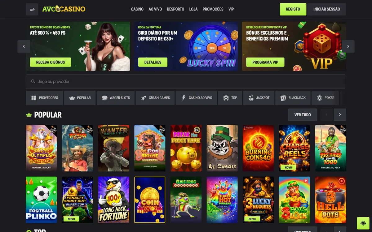 Avocasino — Home page, captured from Brazil