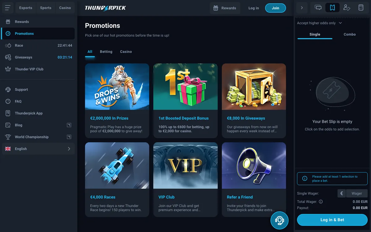 Thunderpick Casino — «Акции», снято из страны Бразилия