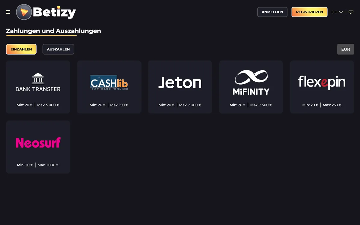 Betizy Casino — «Платежи», снято из страны Германия